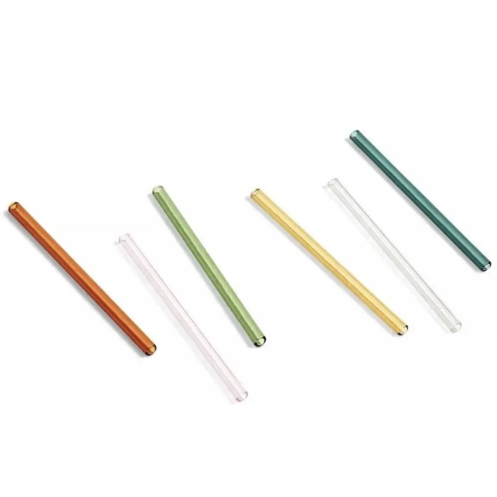 HAY Sip Handmade Reusable Glass Cocktail Straws Colorful Drinking Set Of 6 NEW
